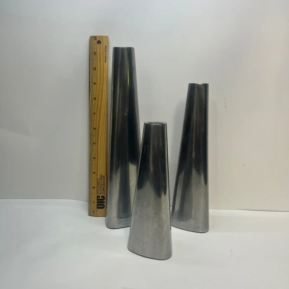 IKEA VTG Metal Taper Candle Holders Set of‎ 3 Silver Triangular Cone MCM Style